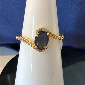 Gold Ring with Deep Blue Stone